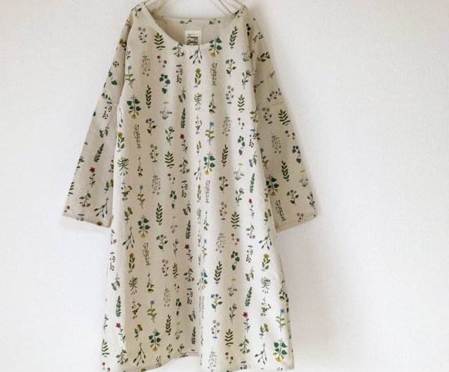 Plant Specimen Long Sleeve One Piece Dress Botanical Floral Pattern Cotton Linen Produced Color Shop Loosey Goosey One Piece Dresses Pinkoi