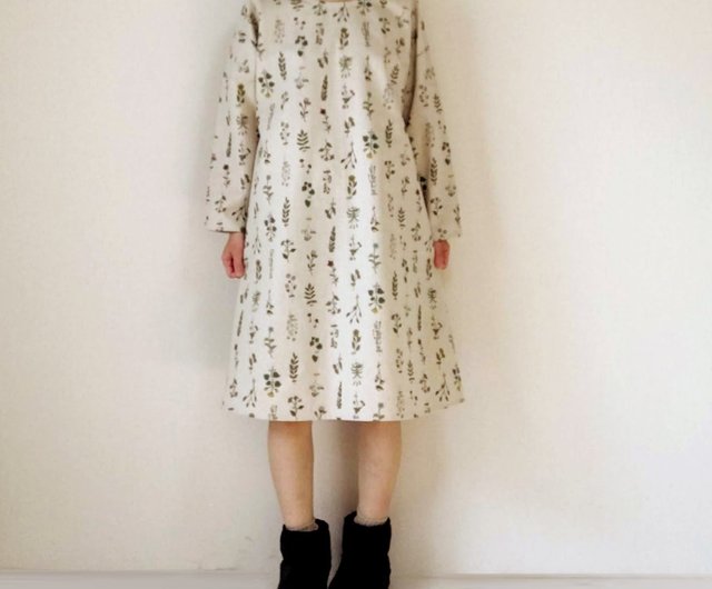 Plant Specimen Long Sleeve One Piece Dress Botanical Floral Pattern Cotton Linen Produced Color Shop Loosey Goosey One Piece Dresses Pinkoi