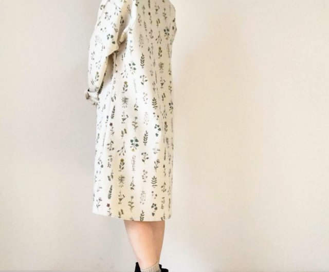 Plant Specimen Long Sleeve One Piece Dress Botanical Floral Pattern Cotton Linen Produced Color Shop Loosey Goosey One Piece Dresses Pinkoi