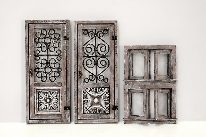 1:12 pocket. Model. Miniature. European style iron wood door. Wooden window 1 group (8) - งานไม้/ไม้ไผ่/ตัดกระดาษ - ไม้ 