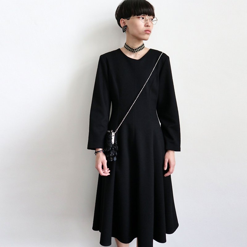 Pumpkin Vintage. Ancient thick material black dress - One Piece Dresses - Wool Black