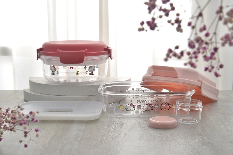 【HELLO KITTY】Tritan airtight storage box - a total of 2 round / square - Lunch Boxes - Eco-Friendly Materials 
