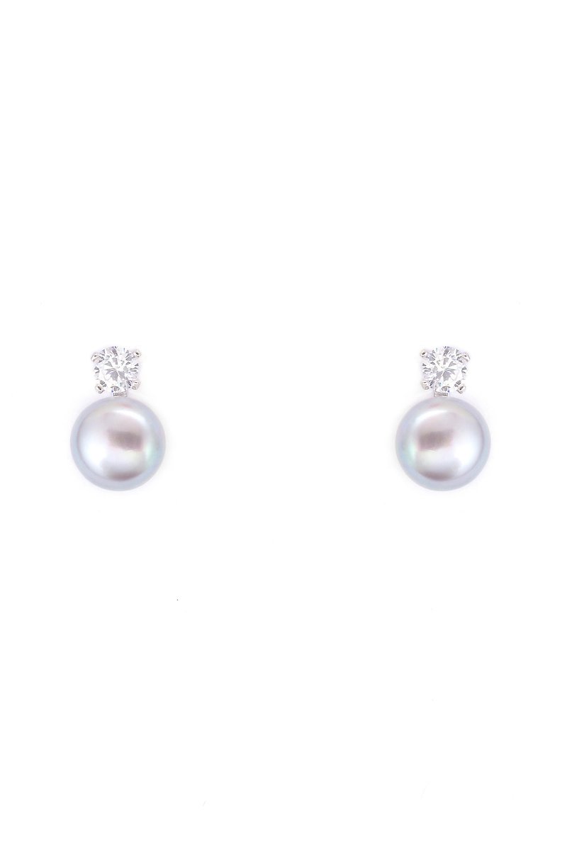 Mother's day giftMoon Collection--Light Gray Blue Pearl S925 Sterling Silver Ear - Earrings & Clip-ons - Pearl Silver