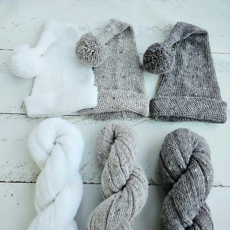 Newborn Sleepy Cap pompom with Wrap, Knitted Photo Props - 嬰兒手鍊/飾品 - 羊毛 多色