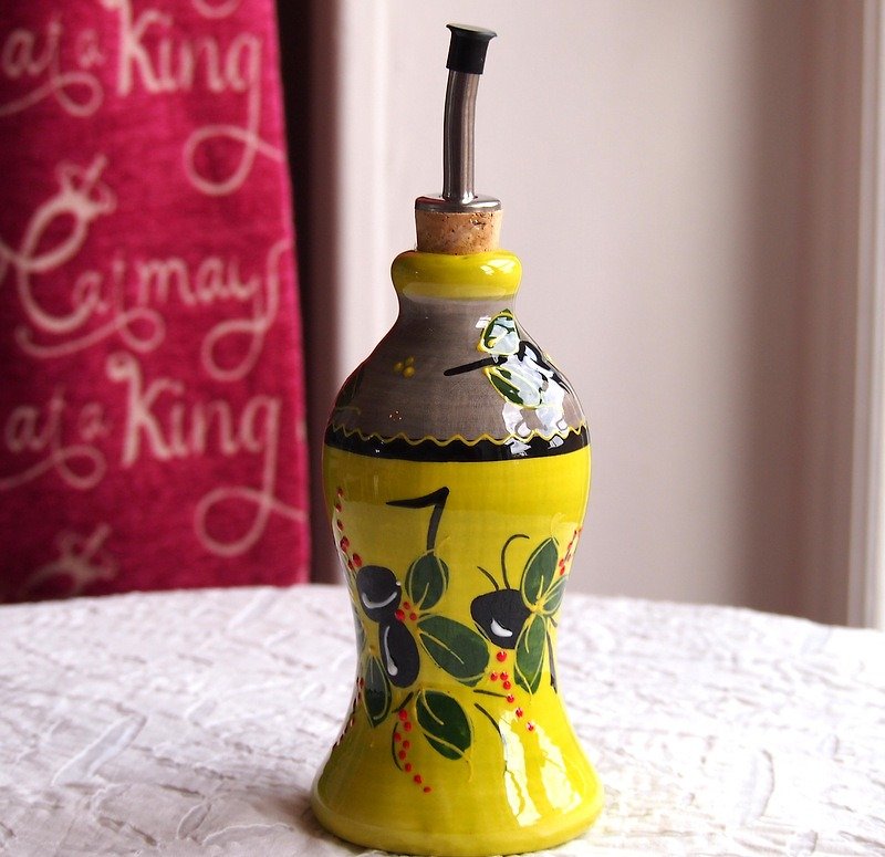 法式彩繪醬料瓶/陶瓷瓶 - 調味罐/醬料罐 - 瓷 綠色