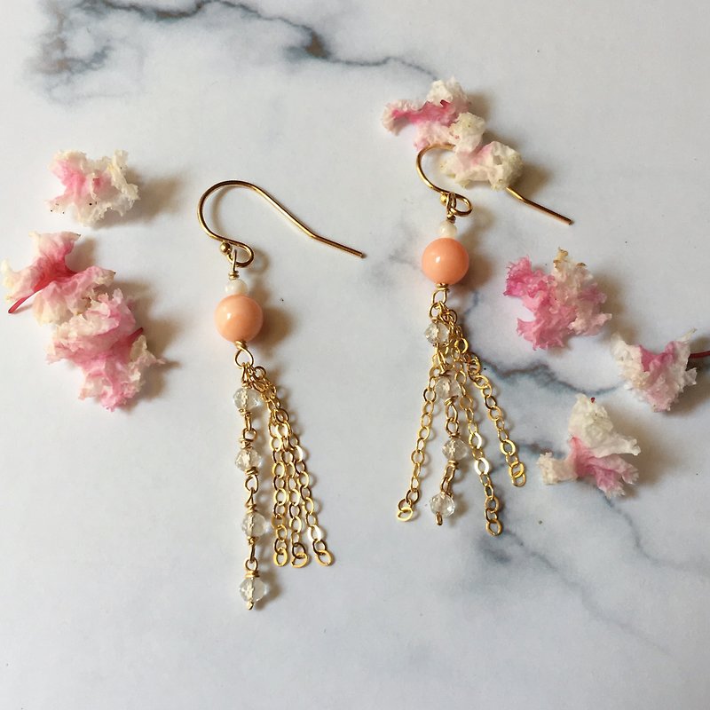 Handmade earrings from the fairy peach of Hailong Palace - Earrings & Clip-ons - Gemstone Pink
