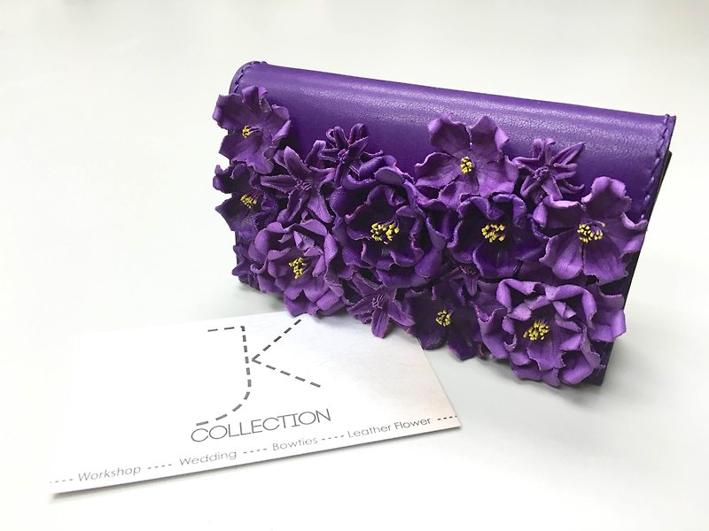 華麗版紫色皮革櫻花咭片盒 - 文件夾/資料夾 - 真皮 紫色