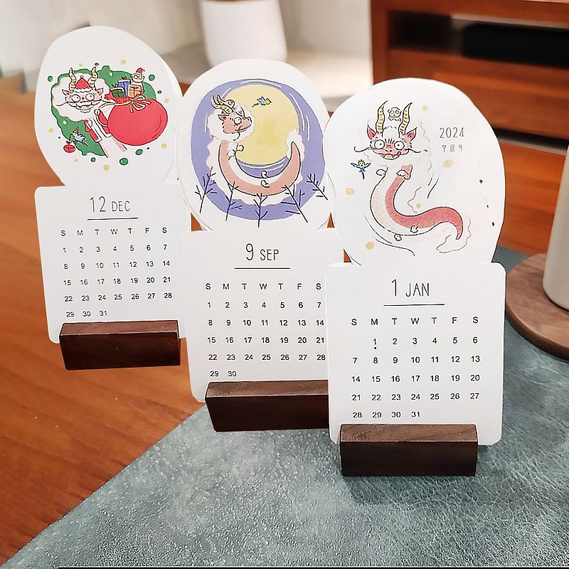 2024 Year of the Dragon Desktop Small Calendar Original Illustration - Calendars - Paper 