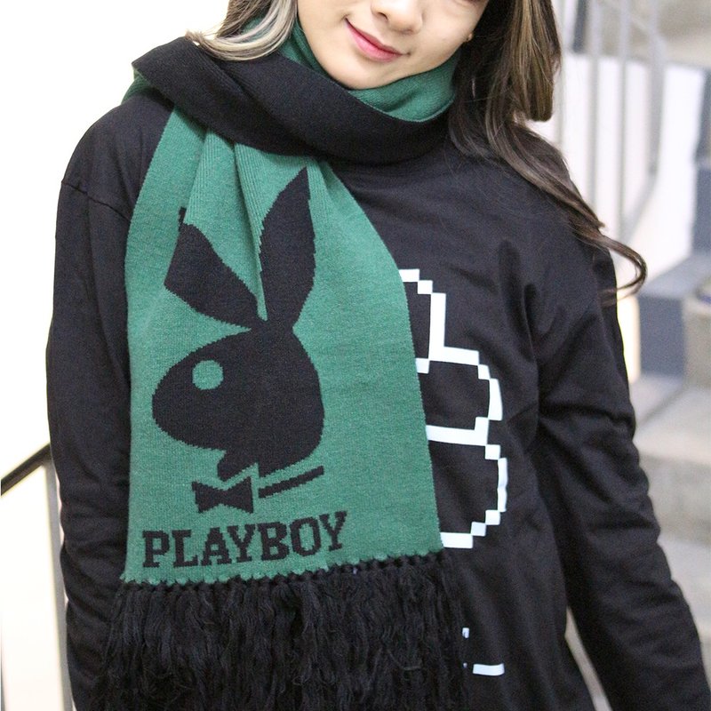 Hate Monday'' X PLAYBOY - SCARF(PBHM-S37) - ผ้าพันคอถัก - ผ้าฝ้าย/ผ้าลินิน สีเงิน