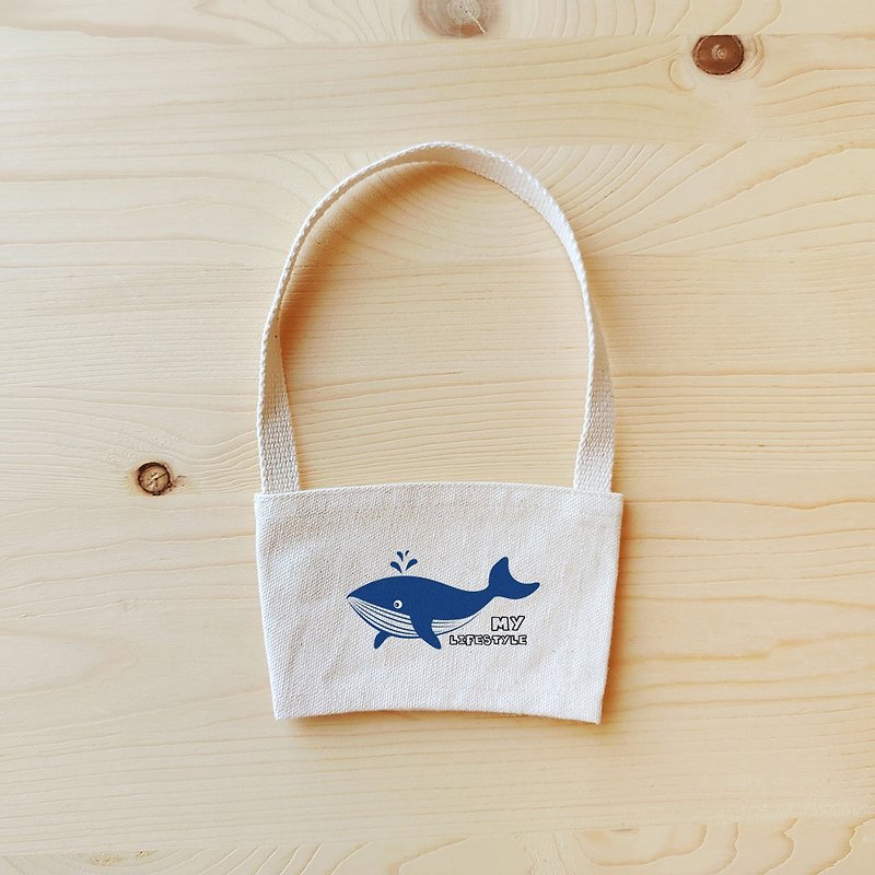Whale drink bag - ถุงใส่กระติกนำ้ - ผ้าฝ้าย/ผ้าลินิน สีน้ำเงิน