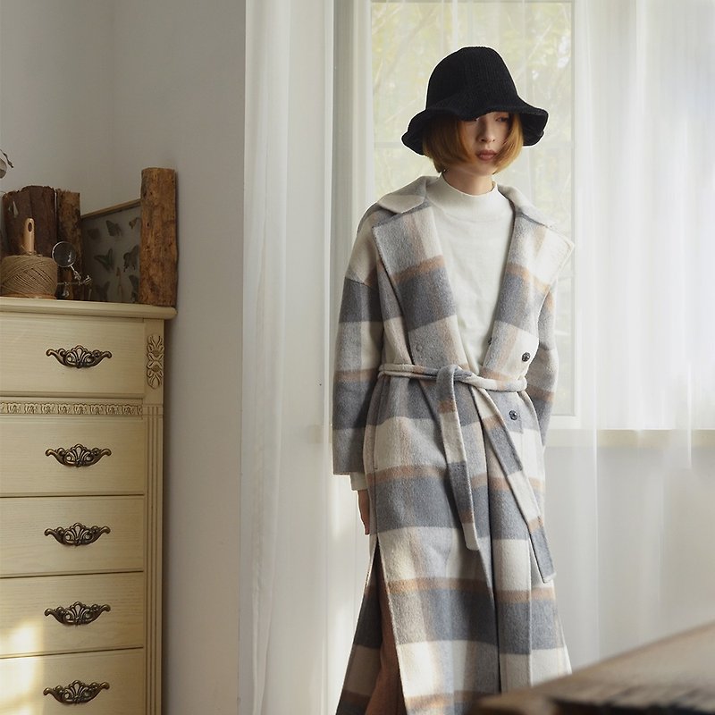 Open plaid double-faced wool coat | coat | autumn and winter models | wool | independent brand | Sora-211 - Women's Casual & Functional Jackets - Wool 