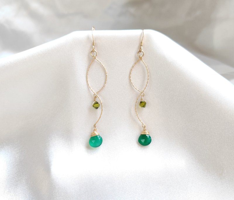 10% off for American Gold 14kgf Earrings / Chrysoprase / Mother's Day - ต่างหู - คริสตัล 