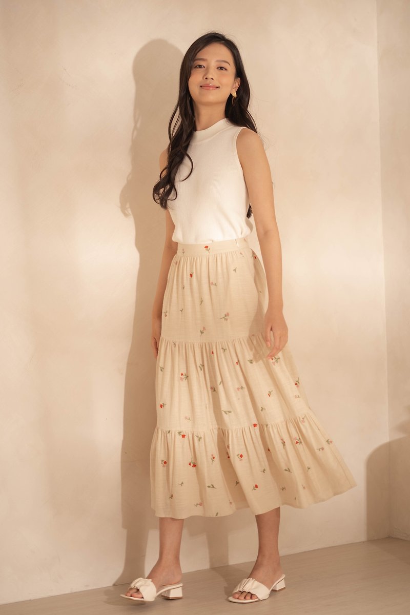 Chèrie Tiered Maxi Skirt (Ivory) - 洋裝/連身裙 - 棉．麻 白色