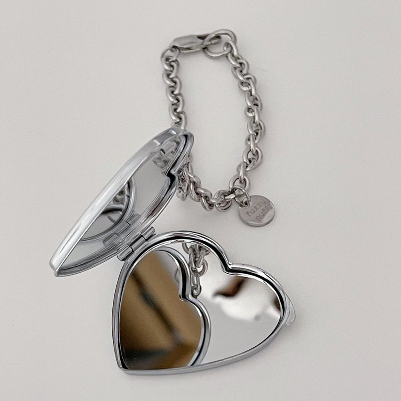 Handmade Heart Mirror Bag Charm - Charms - Stainless Steel Silver