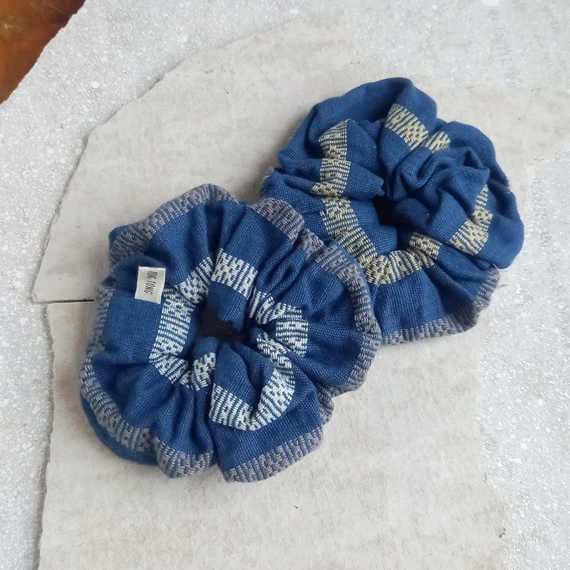 1 hand-woven plant-dyed cotton scrunchie / Indigo / Comes with a replacement hair tie / Karen traditional folk art - Hair Accessories - Cotton & Hemp Blue