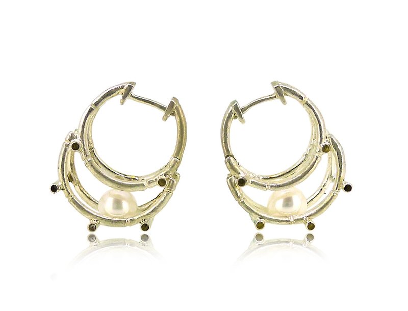 925 Silver Bamboo Scaffolding Pearl Earrings - Earrings & Clip-ons - Sterling Silver Multicolor