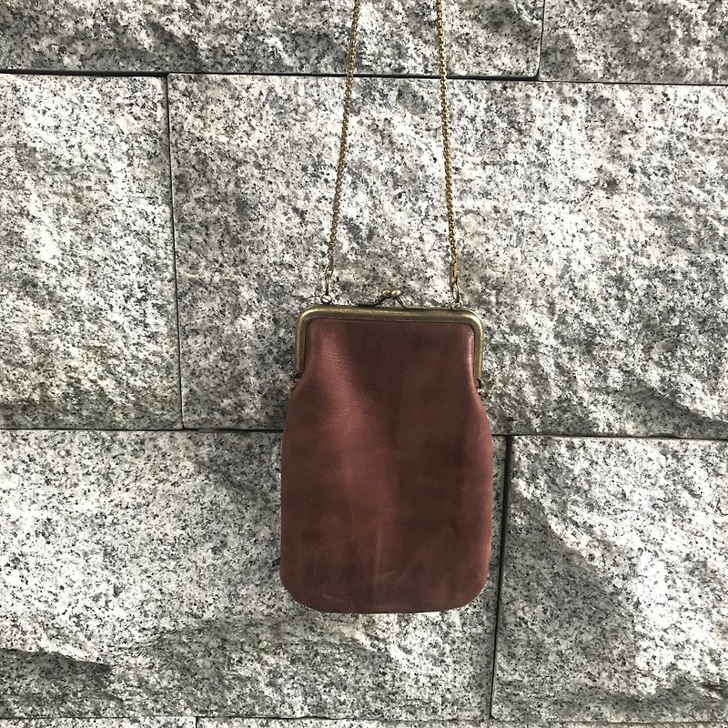 Sienna leather with a small mouth gold - Coin Purses - Genuine Leather Brown