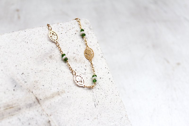 【May 5-birthstone-Diopside】flowers and leaves bracelet (adjustable) - Bracelets - Gemstone Green
