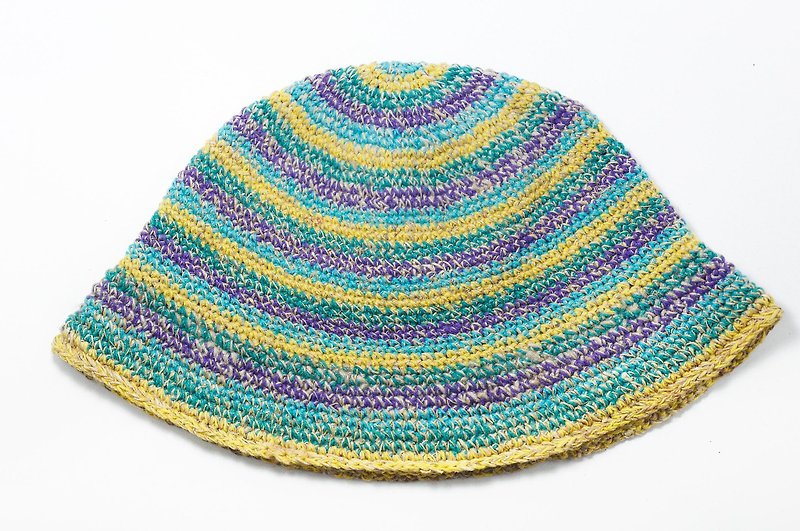 Hand-knitted hat knitted hat hand-woven cotton hat wool hat fisherman hat - sunshine stripe color - Hats & Caps - Cotton & Hemp Multicolor
