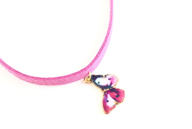 "Classical Butterfly Necklace - pink money" - Necklaces - Genuine Leather Pink