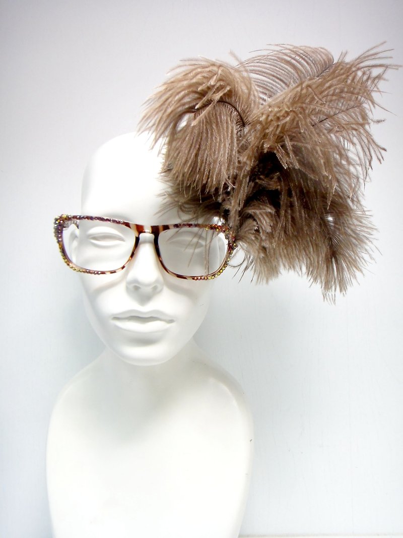TIMBEE LO 啡色豹紋框 鴕鳥毛眼鏡 訂造 客製化 可選其他框色 - 眼鏡/眼鏡框 - 塑膠 咖啡色
