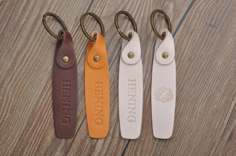 Buy one get one! ! ! Zodiac Constellation English name free printed handmade leather key ring hanging buckle keychain - ที่ห้อยกุญแจ - หนังแท้ 