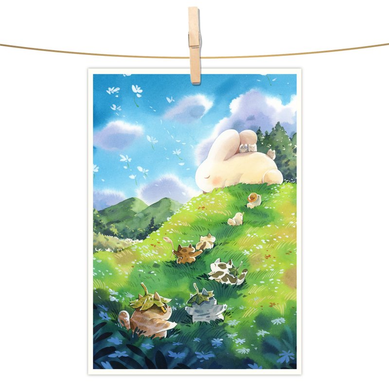 afu水彩插畫明信片 - 朵朵花丘 - 卡片/明信片 - 紙 