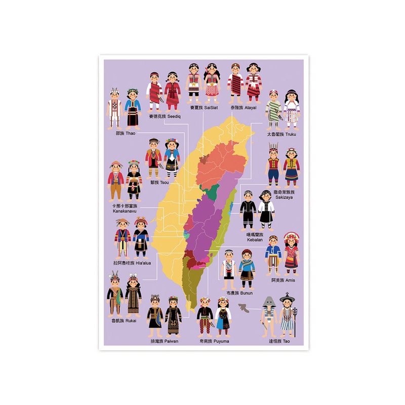 I Love Taiwan Postercard--Distribution map of Taiwan Indigenous People - การ์ด/โปสการ์ด - กระดาษ 