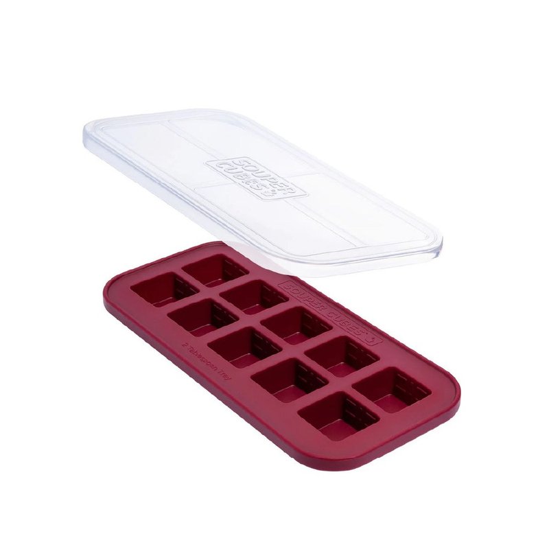 快速出貨【Souper Cubes】多功能食品級矽膠保鮮盒10格-酒紅色 - 便當盒/食物袋 - 矽膠 紅色