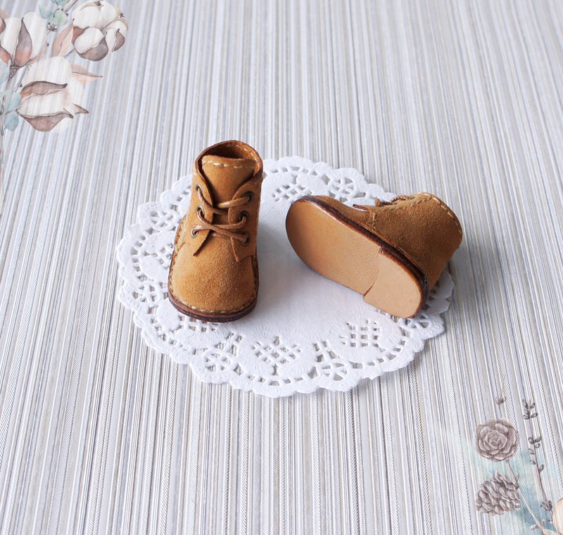 Reddish Boots for Paola Reina, Lace up Shoes for doll, Leather Doll footwear - 公仔/玩偶 - 真皮 橘色
