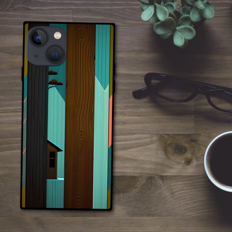 A square smartphone case with a Japanese feel, featuring pine wood and colorful, vibrant wood grain [tempered glass finish] for iPhone 16 - Phone Cases - Plastic Multicolor