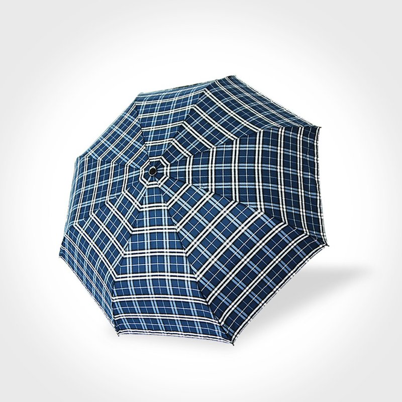 雙龍英國風央帶格紋易開收折傘秒收傘超撥水雨傘(深藍格) - 雨傘/雨衣 - 防水材質 藍色