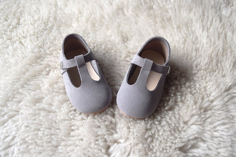 淺灰色真皮嬰兒鞋 女寶寶學步鞋 童鞋 生日禮物 週歲禮物 滿月禮 - 童裝鞋 - 真皮 灰色