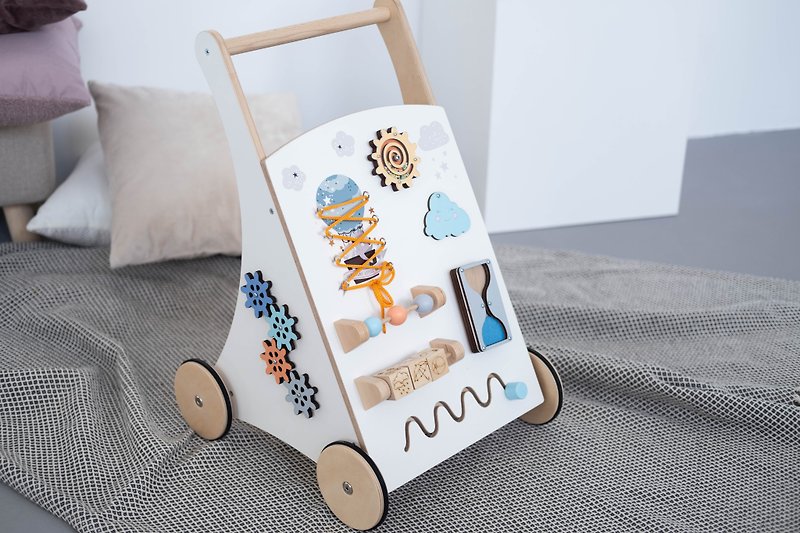 Wooden baby activity walker Push cart Toys for boys Toddler toys Busy board - Kids' Toys - Wood White