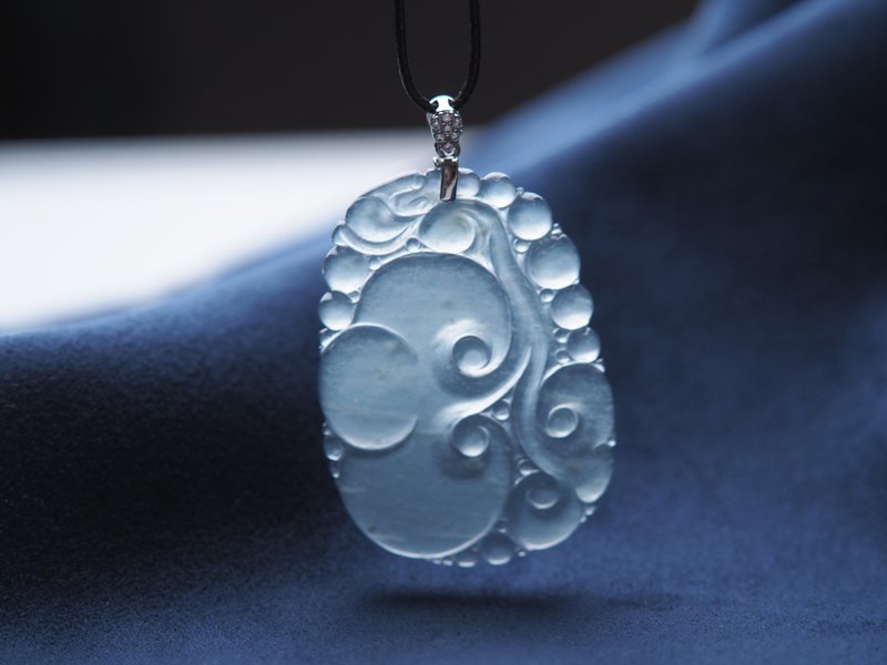 Birthday gift jade Ruyi | Glass blue water jade Ruyi | Natural Grade A jade necklace - Necklaces - Jade Blue