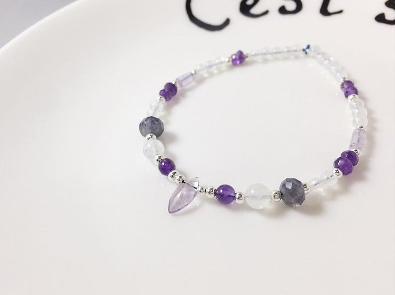 MH sterling silver natural stone custom series _ wisteria aqua _ amethyst - Bracelets - Crystal Purple