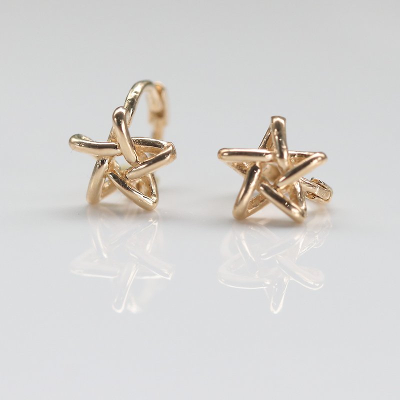 14K hand-painted line star earrings (inner diameter 6mm) - Earrings & Clip-ons - Precious Metals Gold