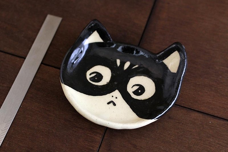 Black and white cats beans dish - จานเล็ก - ดินเผา สีดำ