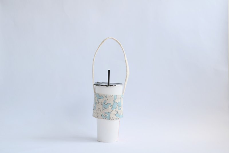 MaryWil Eco Cup Set Beverage Bag Lightweight - Bunny - ถุงใส่กระติกนำ้ - ผ้าฝ้าย/ผ้าลินิน สีน้ำเงิน