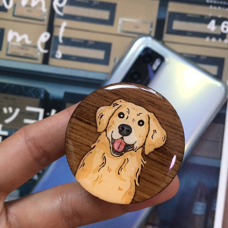 Wooden griptok golden retriever - 手機/平板支架 - 木頭 橘色