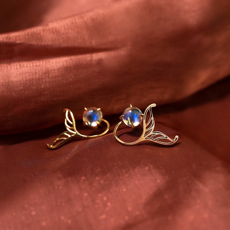 18k Yellow Gold Moonstone Stud Earring, Multi-use Custom Earrings, E074 - Earrings & Clip-ons - Gemstone Green