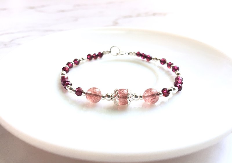 Ops Strawberry Crystal Garnet silver lucky pink  bracelet - Bracelets - Gemstone Pink