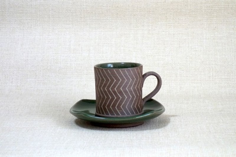 Cup and saucer inlaid celadon glaze C - แก้วมัค/แก้วกาแฟ - ดินเผา สีเขียว