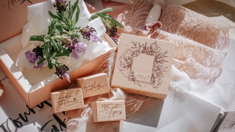 Flower and stamp set-a handwritten letter (4 in a set) - ตราปั๊ม/สแตมป์/หมึก - ไม้ 