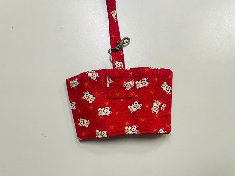 crystal2ove-飲料提袋-招財貓 - 飲料提袋/杯套 - 棉．麻 紅色