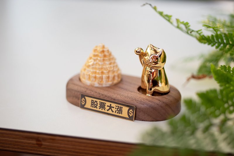 [Fragrance Kitten Set_Gold] Lucky Cat Lucky Cat Gift Decor Lucky Cat Wood Tone - ของวางตกแต่ง - โลหะ สีทอง