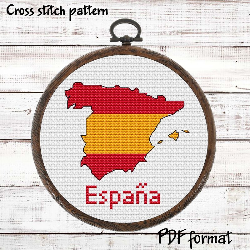 Map of Spain Cross Stitch Pattern Modern, Spanish Flag Xstitch Pattern - DIY Tutorials ＆ Reference Materials - Other Materials 