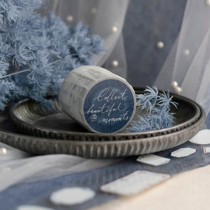 Collect Beautiful Moments - Label - 5cm Clear ( Glossy ) PET Masking Tape - Washi Tape - Plastic Blue