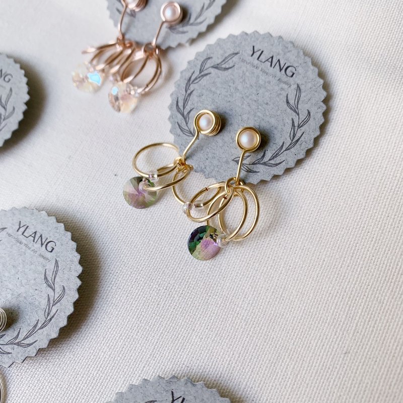YLANG【晶透迴圈-彩框】立體小圈耳環Swarovski/藝術銅線 - 耳環/耳夾 - 其他金屬 多色