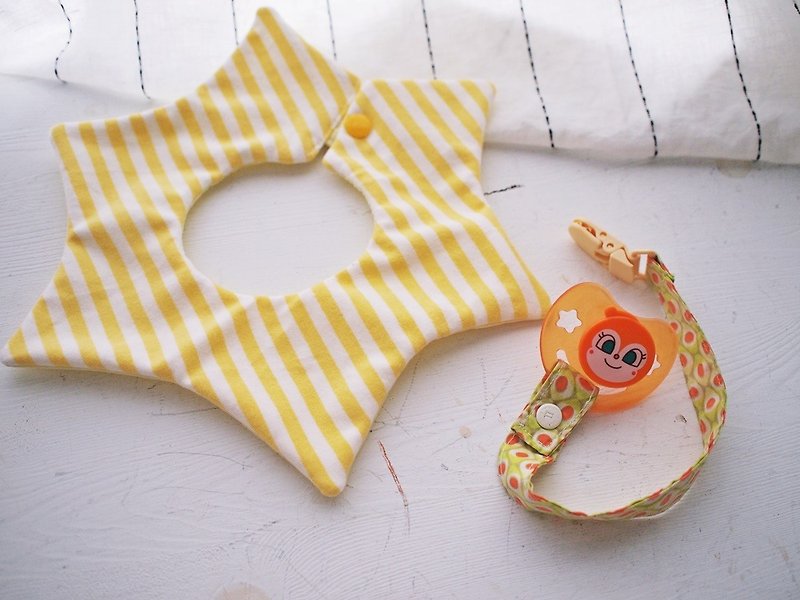 hairmo. Yellow stripes handmade baby bib/saliva towel-star version - ผ้ากันเปื้อน - ผ้าฝ้าย/ผ้าลินิน สีดำ